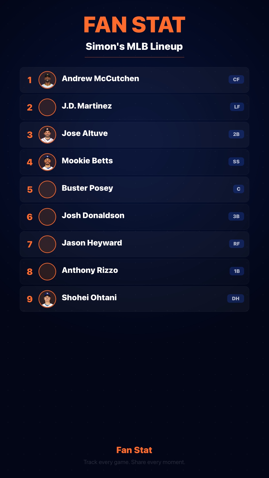 Fan Stat custom lineup builder with players you have seen live